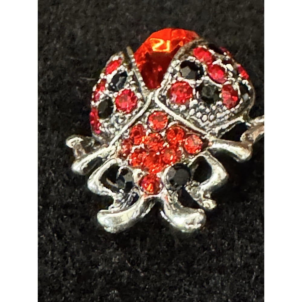 Vintage‎ Ladybug Brooch Red Black Rhinestone Silver Tone Figural Insect Pin